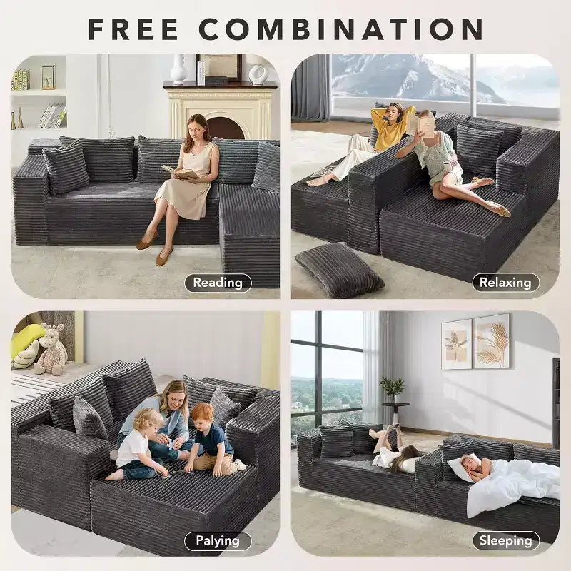 Sofá seccional reversible DobleePy 106, sofá nube en forma de L con chaise longue de gran tamaño, sofá de espuma viscoelástica de 3 asientos, montaje sin herramientas, orientación derecha