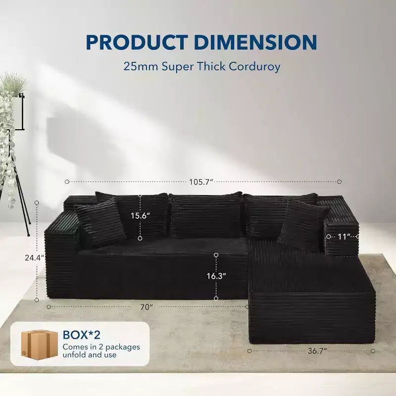 Sofá seccional reversible DobleePy 106, sofá nube en forma de L con chaise longue de gran tamaño, sofá de espuma viscoelástica de 3 asientos, montaje sin herramientas, orientación derecha