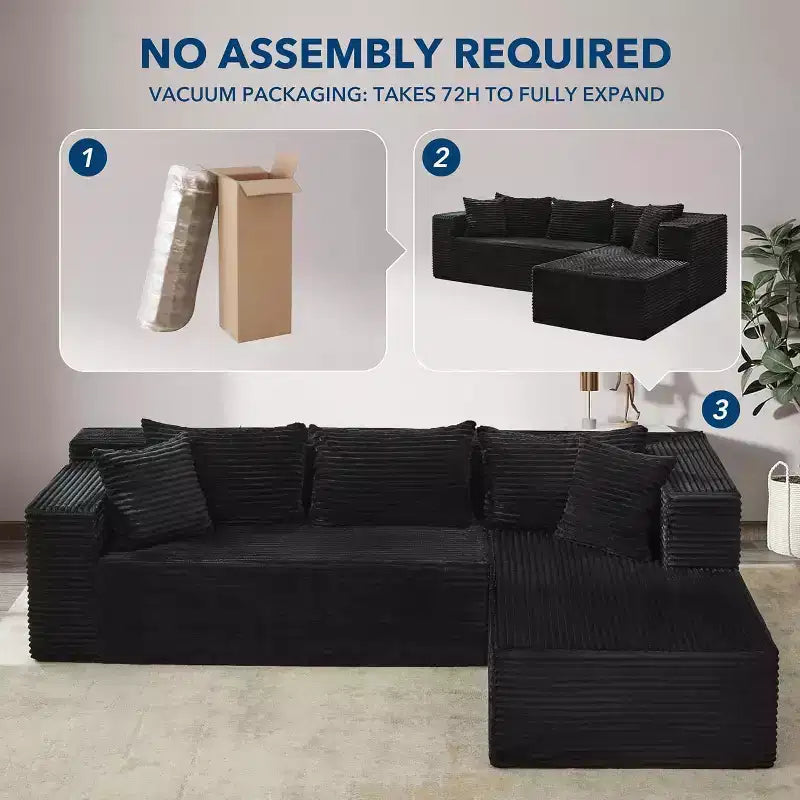Sofá seccional reversible DobleePy 106, sofá nube en forma de L con chaise longue de gran tamaño, sofá de espuma viscoelástica de 3 asientos, montaje sin herramientas, orientación derecha