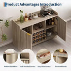 Mueble bar de vino de 47 pulgadas con 9 portavasos, mueble bar de licores con estriado y almacenamiento para comedor, aparador buffet para sala de estar