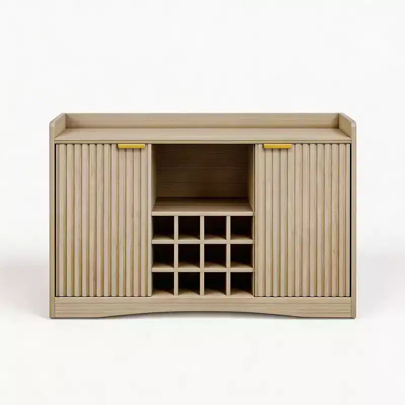 Mueble bar de vino de 47 pulgadas con 9 portavasos, mueble bar de licores con estriado y almacenamiento para comedor, aparador buffet para sala de estar
