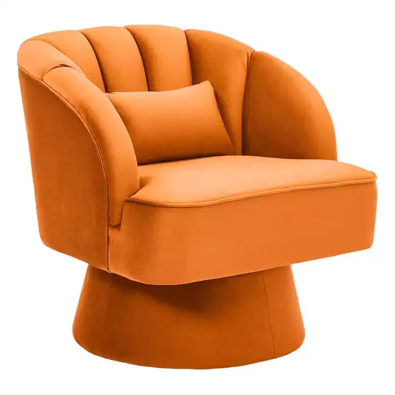 Sillón Moderno Giratorio 360°, Sillón Acentual de Terciopelo con Respaldo a Rayas, Cojín de Peluche para Sala de Estar