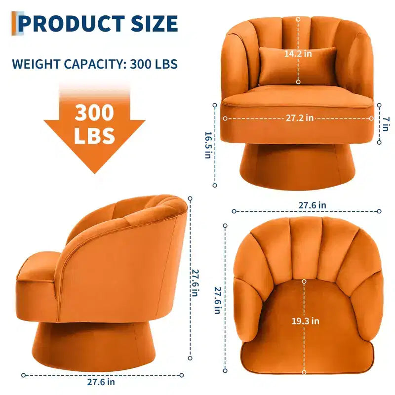 Sillón Moderno Giratorio 360°, Sillón Acentual de Terciopelo con Respaldo a Rayas, Cojín de Peluche para Sala de Estar