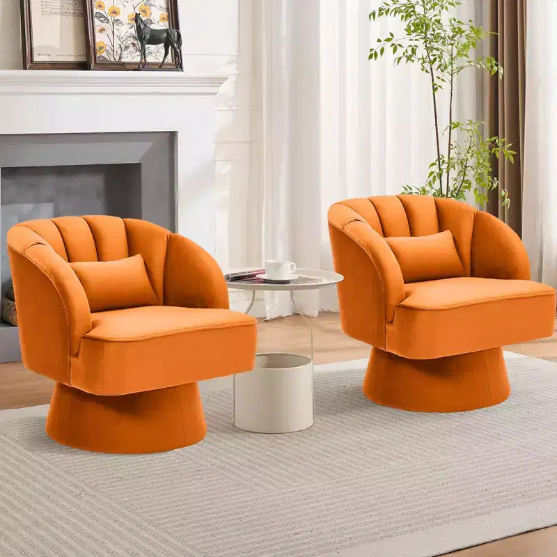 Sillón Moderno Giratorio 360°, Sillón Acentual de Terciopelo con Respaldo a Rayas, Cojín de Peluche para Sala de Estar