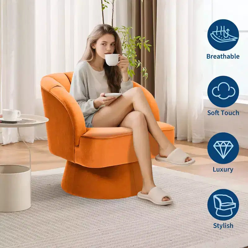 Sillón Moderno Giratorio 360°, Sillón Acentual de Terciopelo con Respaldo a Rayas, Cojín de Peluche para Sala de Estar
