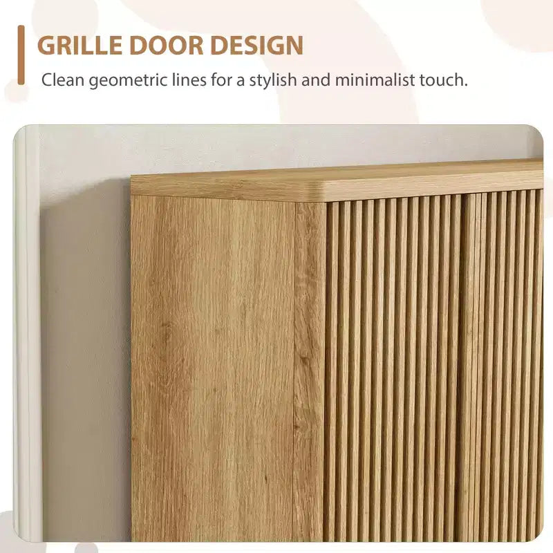 Zapatero de Madera de 117 cm con Puerta Estriada - Almacenamiento Ajustable con Capacidad para 30-35 Pares para Entrada y Sala de Estar