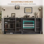 Zapatero de Madera de 117 cm con Puerta Estriada - Almacenamiento Ajustable con Capacidad para 30-35 Pares para Entrada y Sala de Estar
