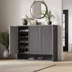 Zapatero de Madera de 117 cm con Puerta Estriada - Almacenamiento Ajustable con Capacidad para 30-35 Pares para Entrada y Sala de Estar