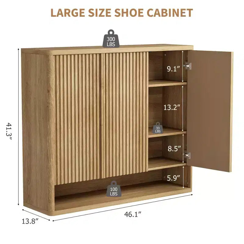 Zapatero de Madera de 117 cm con Puerta Estriada - Almacenamiento Ajustable con Capacidad para 30-35 Pares para Entrada y Sala de Estar