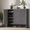 46 Inch Wooden Shoe Cabinet with Fluted Door - Adjustable Storage Holds 30-35 Pairs for Entryway & Living Room