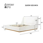 Cama de plataforma tapizada ModernLuxe Luxury Wingback, armazón de cama tamaño Queen/King con patas de madera de caucho maciza, blanca