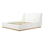Cama de plataforma tapizada ModernLuxe Luxury Wingback, armazón de cama tamaño Queen/King con patas de madera de caucho maciza, blanca