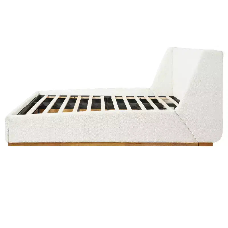Cama de plataforma tapizada ModernLuxe Luxury Wingback, armazón de cama tamaño Queen/King con patas de madera de caucho maciza, blanca