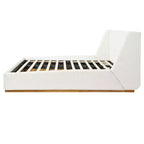 Cama de plataforma tapizada ModernLuxe Luxury Wingback, armazón de cama tamaño Queen/King con patas de madera de caucho maciza, blanca