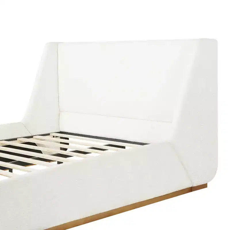 Cama de plataforma tapizada ModernLuxe Luxury Wingback, armazón de cama tamaño Queen/King con patas de madera de caucho maciza, blanca