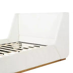 Cama de plataforma tapizada ModernLuxe Luxury Wingback, armazón de cama tamaño Queen/King con patas de madera de caucho maciza, blanca