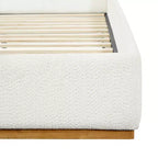 Cama de plataforma tapizada ModernLuxe Luxury Wingback, armazón de cama tamaño Queen/King con patas de madera de caucho maciza, blanca
