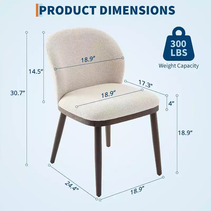 Juego de 2 sillas de comedor tapizadas modernas, respaldo ergonómico, patas de madera resistentes, capacidad de 265 lb, asientos cómodos para cocina o restaurante, lino