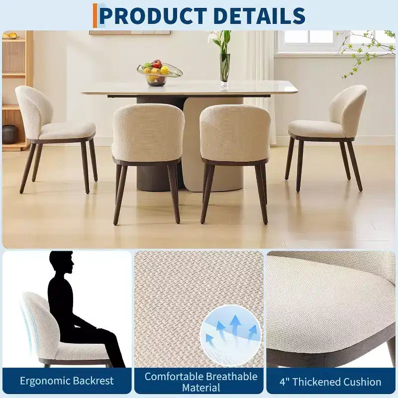 Juego de 2 sillas de comedor tapizadas modernas, respaldo ergonómico, patas de madera resistentes, capacidad de 265 lb, asientos cómodos para cocina o restaurante, lino