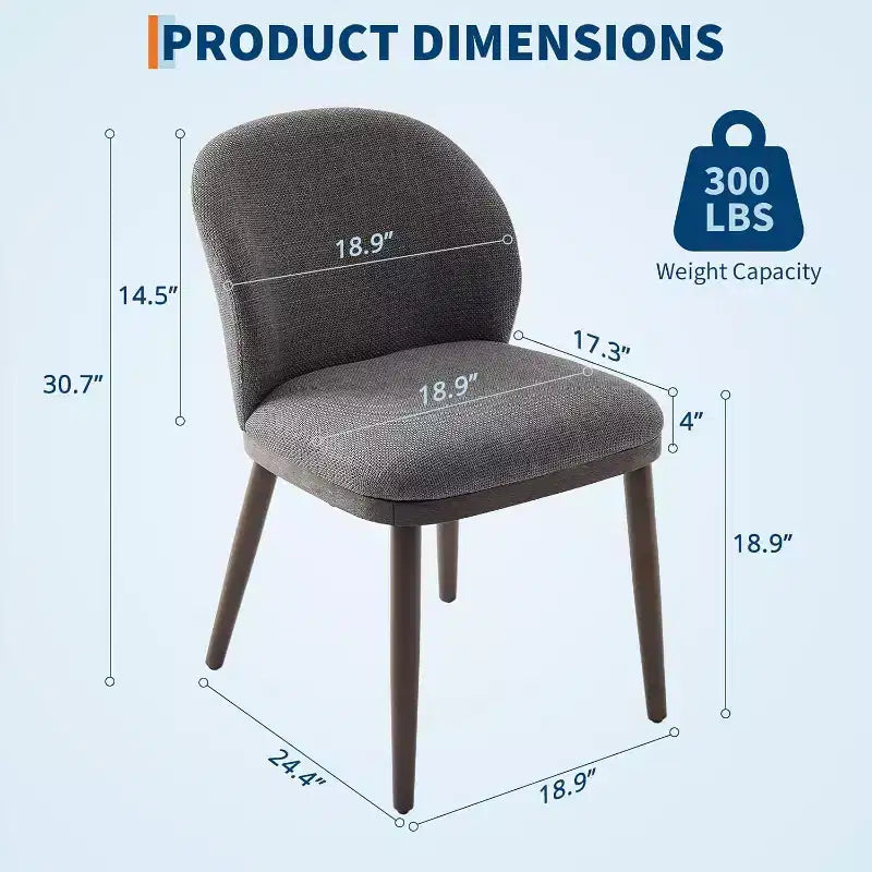 Juego de 2 sillas de comedor tapizadas modernas, respaldo ergonómico, patas de madera resistentes, capacidad de 265 lb, asientos cómodos para cocina o restaurante, lino