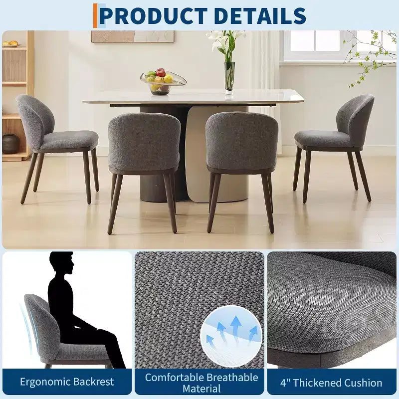 Juego de 2 sillas de comedor tapizadas modernas, respaldo ergonómico, patas de madera resistentes, capacidad de 265 lb, asientos cómodos para cocina o restaurante, lino
