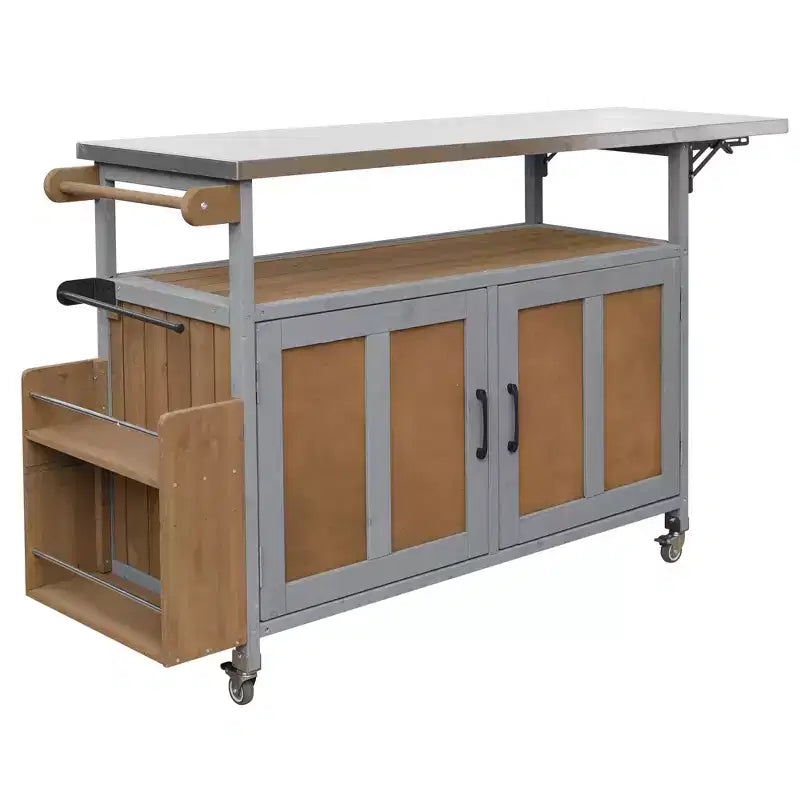 Isla de cocina exterior plegable GDFStudio Mavis con ruedas bloqueables