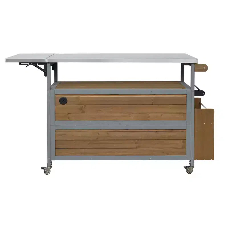Isla de cocina exterior plegable GDFStudio Mavis con ruedas bloqueables