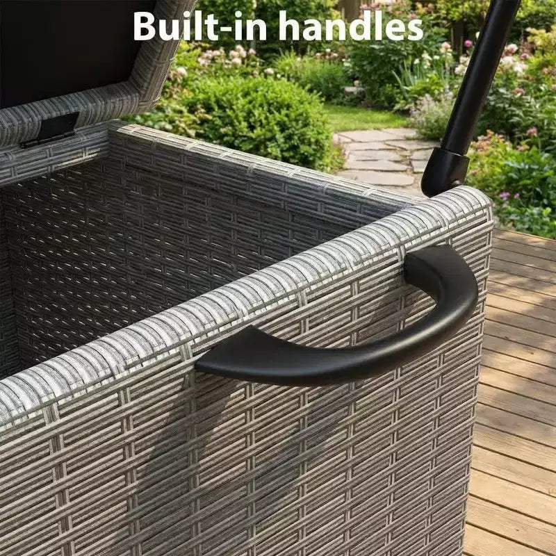 Arcón de Mimbre para Exteriores de 125 Galones, Almacenamiento para Patio Impermeable para Todo Clima con Acabado de Ratán PE y Marco de Acero, para Cojines, Herramientas de Jardinería