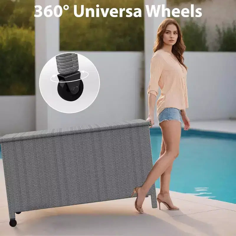 Arcón de Mimbre para Exteriores de 125 Galones, Almacenamiento para Patio Impermeable para Todo Clima con Acabado de Ratán PE y Marco de Acero, para Cojines, Herramientas de Jardinería