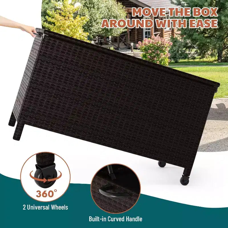 Arcón de Mimbre para Exteriores de 125 Galones, Almacenamiento para Patio Impermeable para Todo Clima con Acabado de Ratán PE y Marco de Acero, para Cojines, Herramientas de Jardinería
