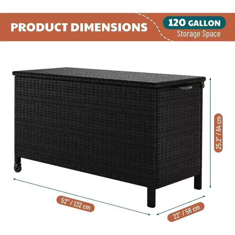 Arcón de Mimbre para Exteriores de 125 Galones, Almacenamiento para Patio Impermeable para Todo Clima con Acabado de Ratán PE y Marco de Acero, para Cojines, Herramientas de Jardinería