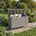 Arcón de Mimbre para Exteriores de 125 Galones, Almacenamiento para Patio Impermeable para Todo Clima con Acabado de Ratán PE y Marco de Acero, para Cojines, Herramientas de Jardinería