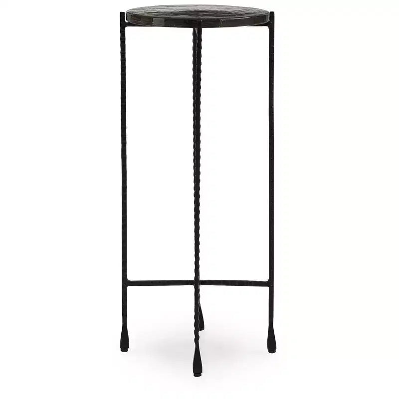 Signature Design by Ashley Mesa auxiliar Newgoren, estructura de metal negro con tapa de cristal transparente