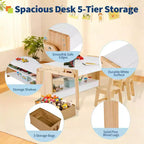 Mesa de Arte y 2 Sillas Acekool para Niños, Escritorio de Actividades Convertible de 47" a Estantes de Almacenamiento para Escuela y Hogar