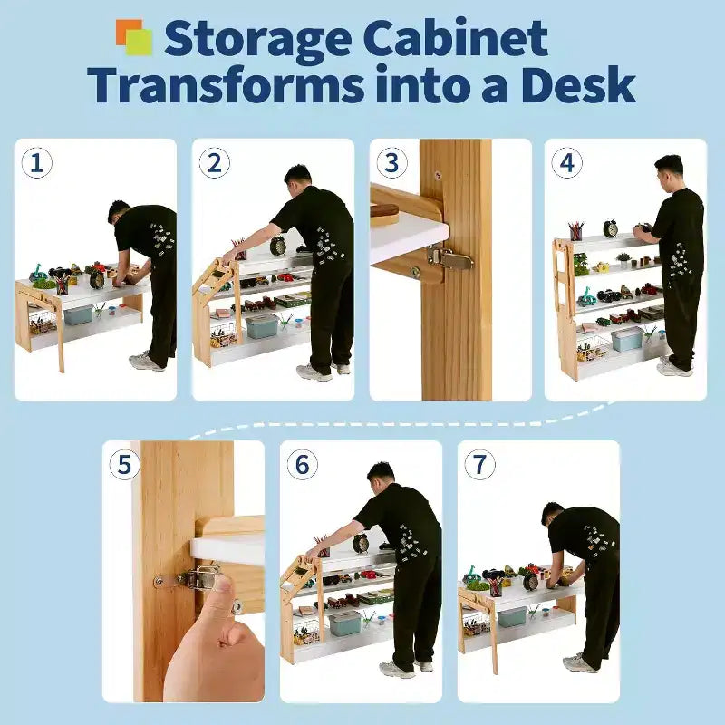 Mesa de Arte y 2 Sillas Acekool para Niños, Escritorio de Actividades Convertible de 47" a Estantes de Almacenamiento para Escuela y Hogar