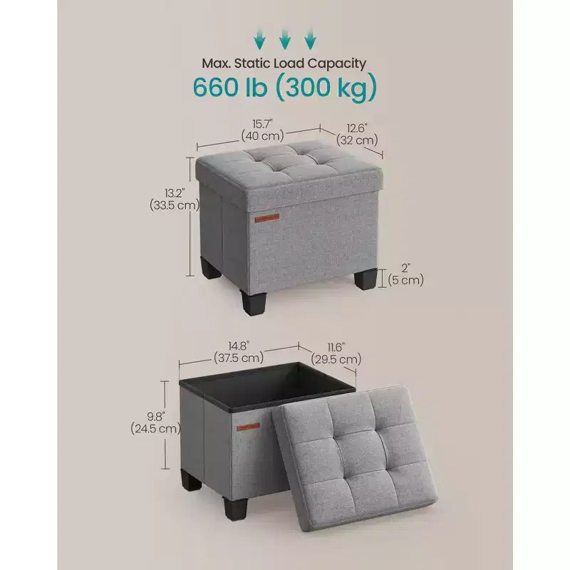 SONGMICS Otomana de Almacenamiento, Reposapiés Pequeño con Patas, 32 x 40 x 33,5 cm, Otomana con Almacenamiento, Carga de hasta 300 kg