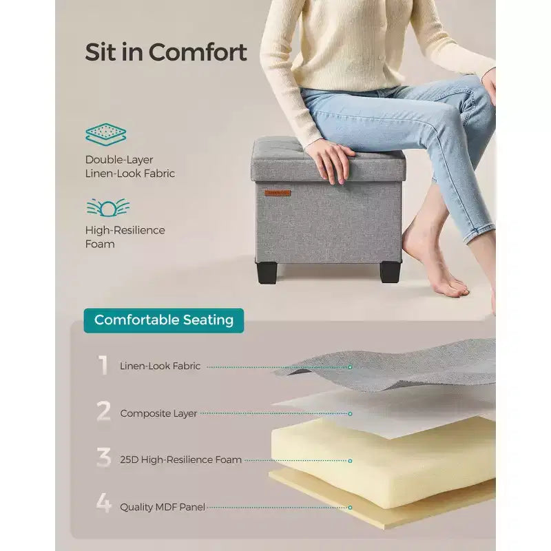 SONGMICS Otomana de Almacenamiento, Reposapiés Pequeño con Patas, 32 x 40 x 33,5 cm, Otomana con Almacenamiento, Carga de hasta 300 kg