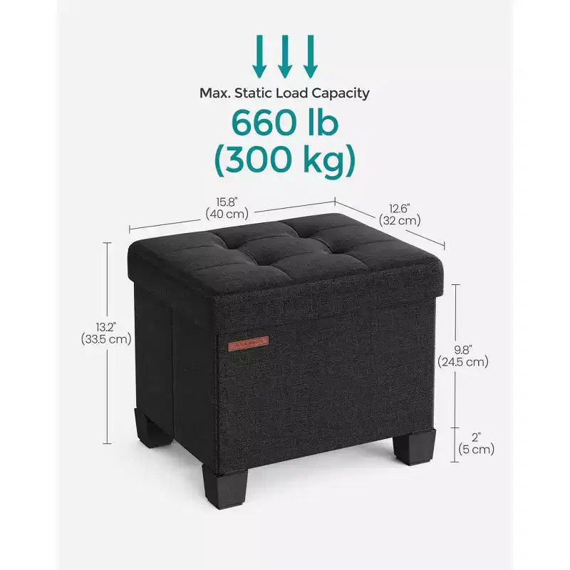 SONGMICS Otomana de Almacenamiento, Reposapiés Pequeño con Patas, 32 x 40 x 33,5 cm, Otomana con Almacenamiento, Carga de hasta 300 kg