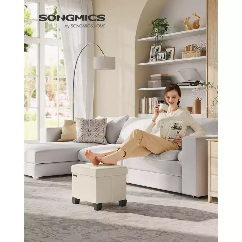 SONGMICS Otomana de Almacenamiento, Reposapiés Pequeño con Patas, 32 x 40 x 33,5 cm, Otomana con Almacenamiento, Carga de hasta 300 kg