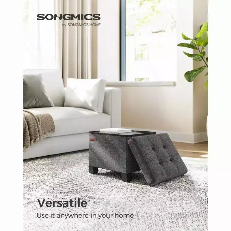 SONGMICS Otomana de Almacenamiento, Reposapiés Pequeño con Patas, 32 x 40 x 33,5 cm, Otomana con Almacenamiento, Carga de hasta 300 kg