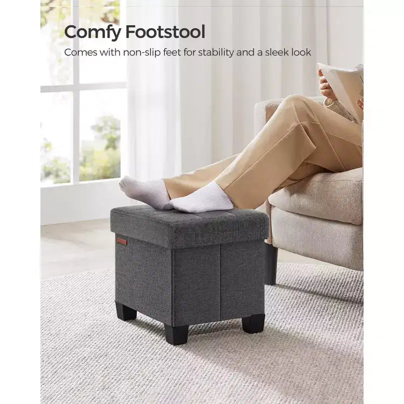 SONGMICS Otomana de Almacenamiento, Reposapiés Pequeño con Patas, 32 x 40 x 33,5 cm, Otomana con Almacenamiento, Carga de hasta 300 kg