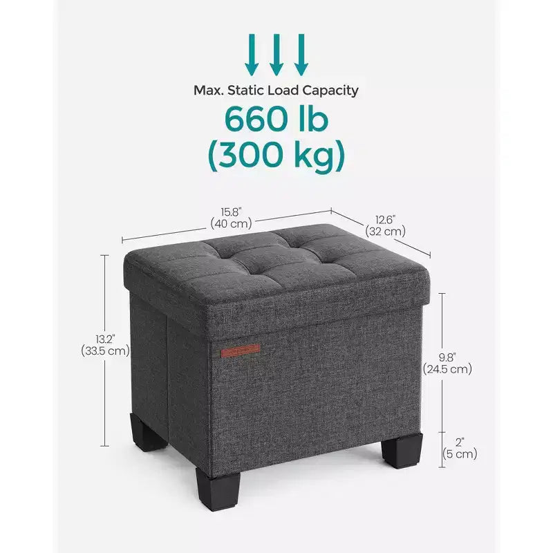 SONGMICS Otomana de Almacenamiento, Reposapiés Pequeño con Patas, 32 x 40 x 33,5 cm, Otomana con Almacenamiento, Carga de hasta 300 kg