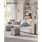 SONGMICS Otomana de Almacenamiento, Reposapiés Pequeño con Patas, 32 x 40 x 33,5 cm, Otomana con Almacenamiento, Carga de hasta 300 kg