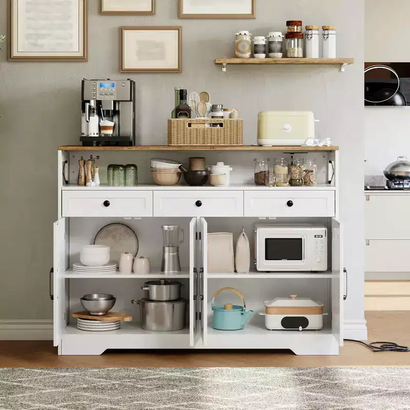 COZONY 51" Mueble Aparador Rústico con Almacenamiento, Buffet de Cocina Barra de Café con 4 Puertas Correderas y 3 Cajones para Comedor