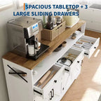 COZONY 51" Mueble Aparador Rústico con Almacenamiento, Buffet de Cocina Barra de Café con 4 Puertas Correderas y 3 Cajones para Comedor