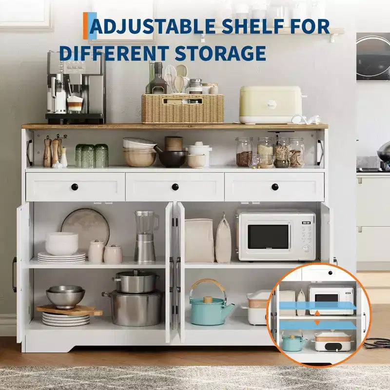 COZONY 51" Mueble Aparador Rústico con Almacenamiento, Buffet de Cocina Barra de Café con 4 Puertas Correderas y 3 Cajones para Comedor