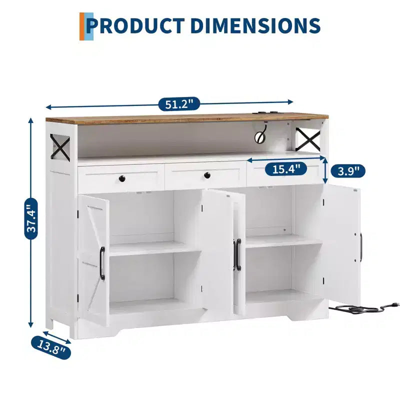 COZONY 51" Mueble Aparador Rústico con Almacenamiento, Buffet de Cocina Barra de Café con 4 Puertas Correderas y 3 Cajones para Comedor