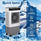 Air Cooler Evaporative Cooler with 5.3Gal Water Tank, 4 Ice Packs, 3-Speed, 120 Oscillation, Remote Control and Timer, 80W Portable Floor Standing