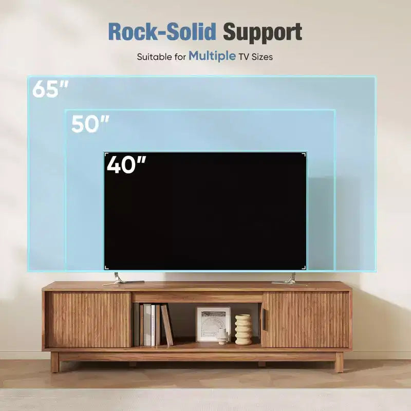 Mueble para TV moderno de mediados de siglo JIONJOY - Centro de entretenimiento de madera con almacenamiento y gestión de cables para televisores de hasta 75 pulgadas