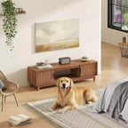 Mueble para TV moderno de mediados de siglo JIONJOY - Centro de entretenimiento de madera con almacenamiento y gestión de cables para televisores de hasta 75 pulgadas